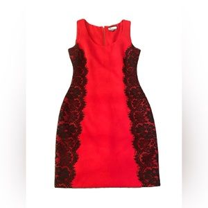GUESS Red Bodycon Dress with Black Lace